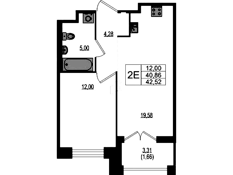 1-комнатная квартира 42.52 м², 1/4 эт., ЖК «Ranta Residence»